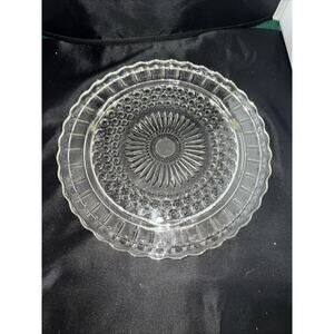 Vintage Federal Glass Sunburst/Dots Depression Glass Clear Footed Cake Plate